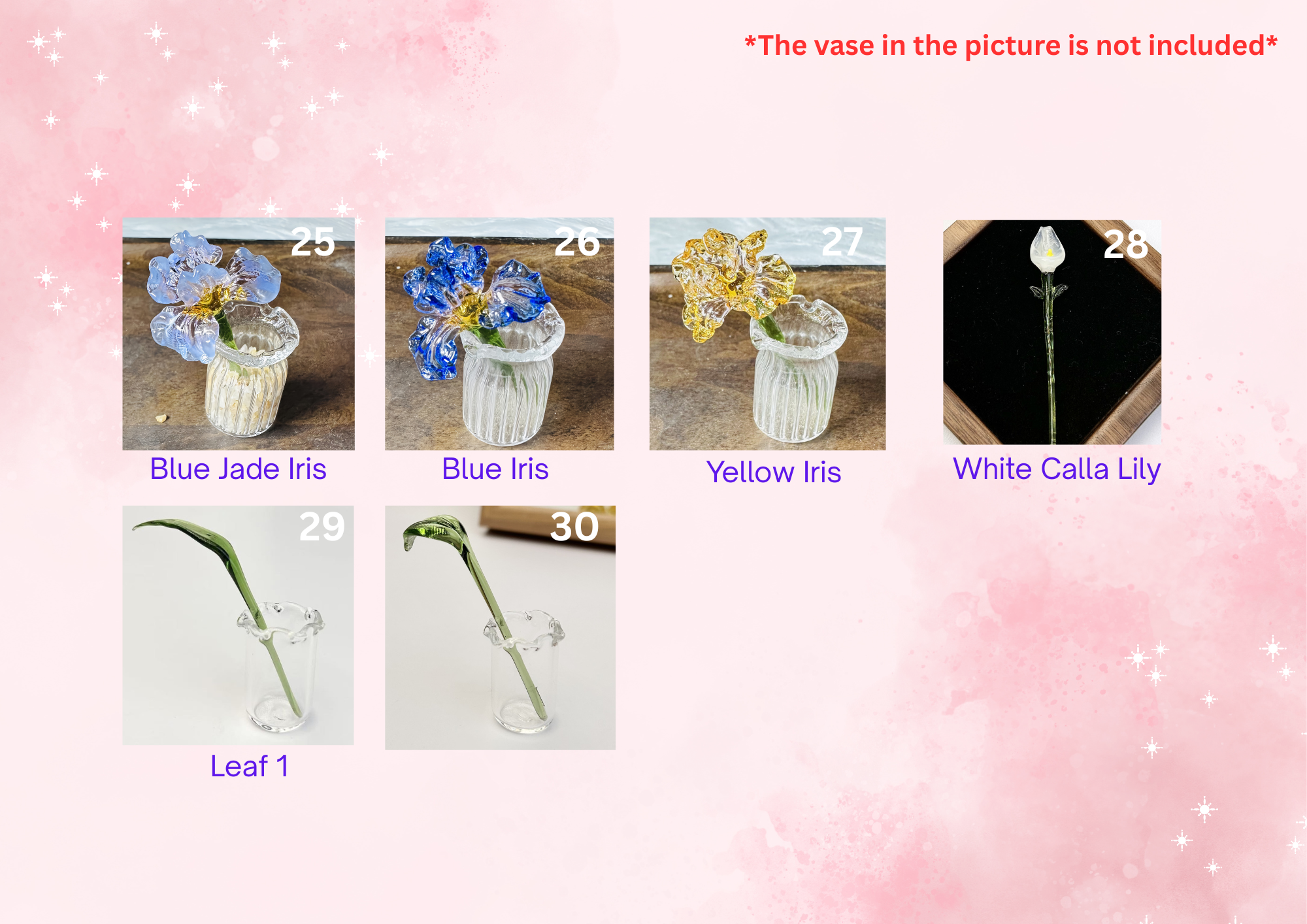 Mini Glass Flower Bouquet – Handcrafted Borosilicate Figurine | Tiny Glass Flower Sculpture, Vase Optional | Home Decor Gift for Her & Mom