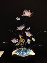 Artisan Glass Lotus Flower – Koi Playing with Lotus