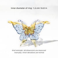 Glass Butterfly Ring Dreamy Colour - Artisan Sparkle with Molten Glass Wings & Adjustable Hypo-allergen Band in 12 Colourways