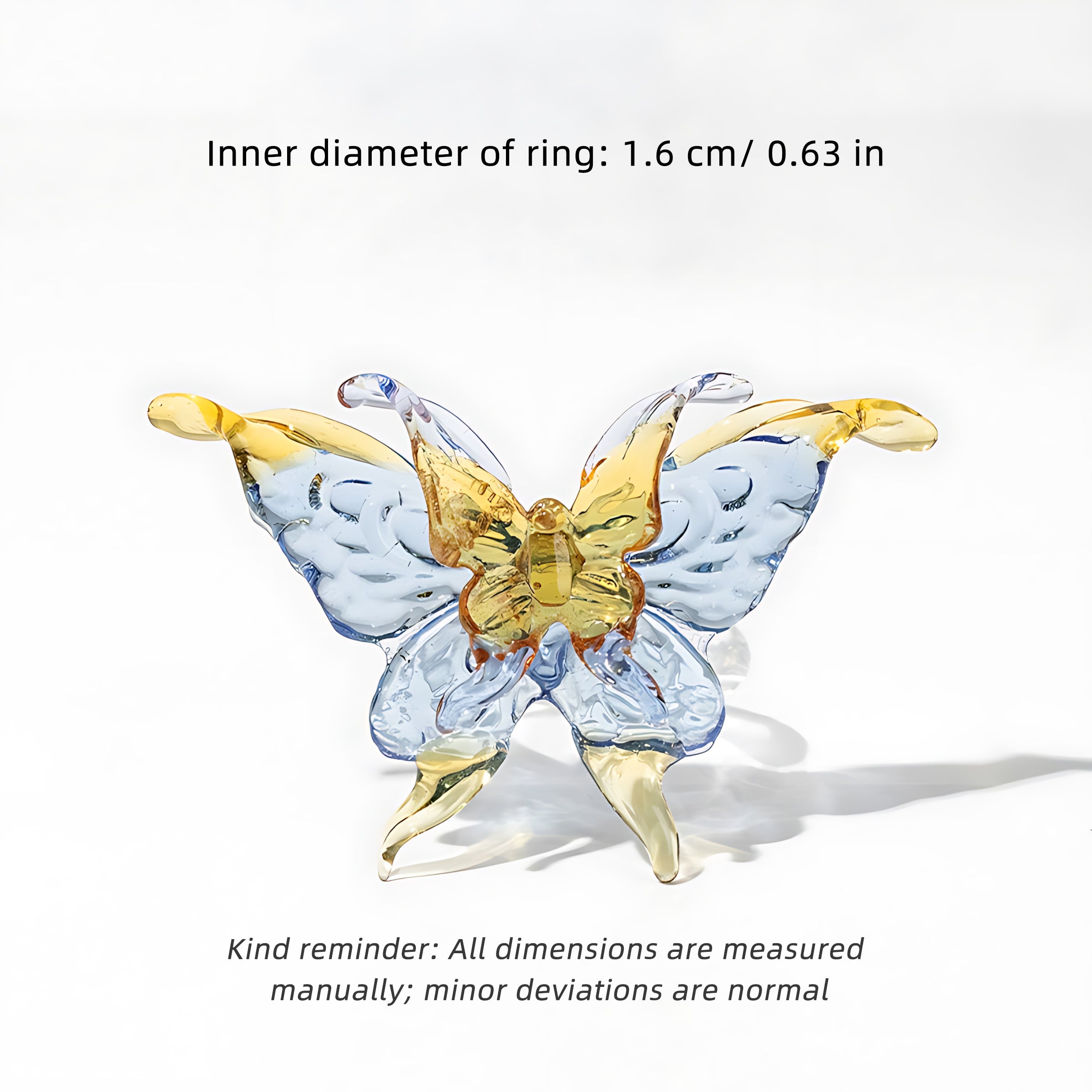 Glass Butterfly Ring Dreamy Colour - Artisan Sparkle with Molten Glass Wings & Adjustable Hypo-allergen Band in 12 Colourways