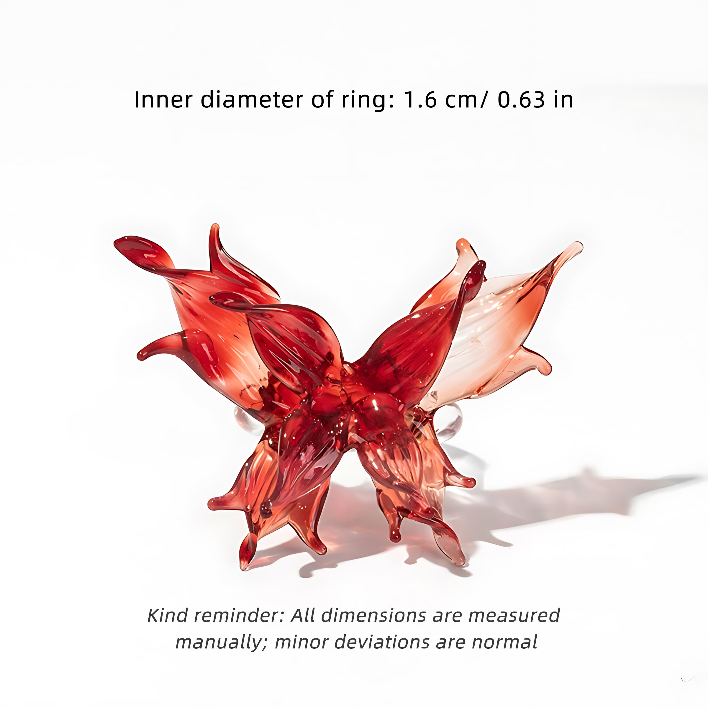 Glass Butterfly Ring Dreamy Colour - Artisan Sparkle with Molten Glass Wings & Adjustable Hypo-allergen Band in 12 Colourways