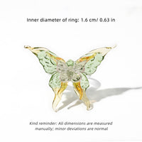 Glass Butterfly Ring Dreamy Colour - Artisan Sparkle with Molten Glass Wings & Adjustable Hypo-allergen Band in 12 Colourways