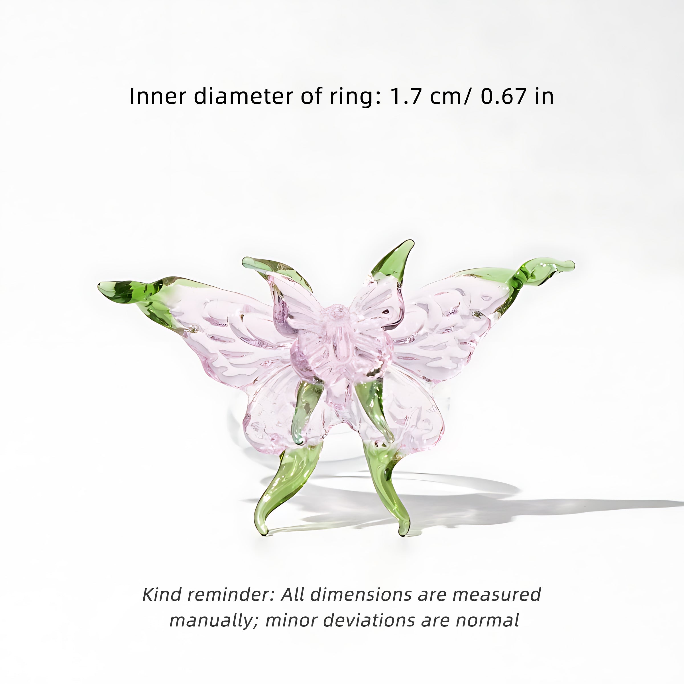 Glass Butterfly Ring Dreamy Colour - Artisan Sparkle with Molten Glass Wings & Adjustable Hypo-allergen Band in 12 Colourways