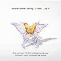 Glass Butterfly Ring Dreamy Colour - Artisan Sparkle with Molten Glass Wings & Adjustable Hypo-allergen Band in 12 Colourways