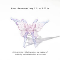 Glass Butterfly Ring Dreamy Colour - Artisan Sparkle with Molten Glass Wings & Adjustable Hypo-allergen Band in 12 Colourways
