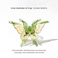 Glass Butterfly Ring Dreamy Colour - Artisan Sparkle with Molten Glass Wings & Adjustable Hypo-allergen Band in 12 Colourways