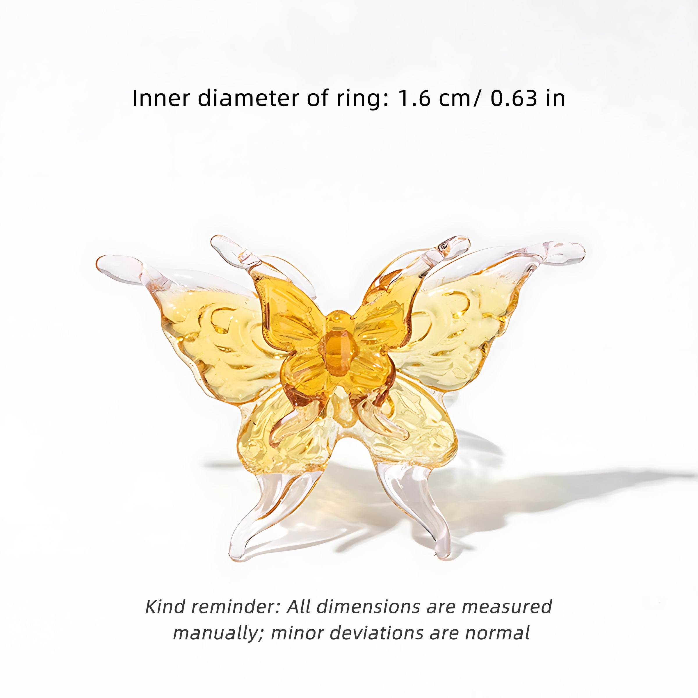 Glass Butterfly Ring Dreamy Colour - Artisan Sparkle with Molten Glass Wings & Adjustable Hypo-allergen Band in 12 Colourways