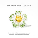 Handmade Glass Flower Ring - Original Design, 100% Lamp-Work Glass, Nickel-Free Adjustable Band, Fits UK Sizes H-S, Unique Petals, Stacked for Rainbow Look