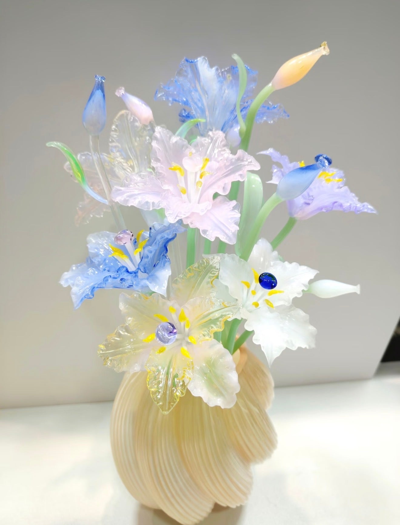 Handmade Lampwork Glass Lily Set – Flower, Bud & Vase