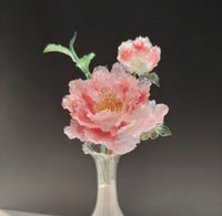 Handmade Glass Peony Flower Set in Elegant Vase - Pink Floral Decor
