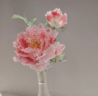 Handmade Glass Peony Flower Set in Elegant Vase - Pink Floral Decor