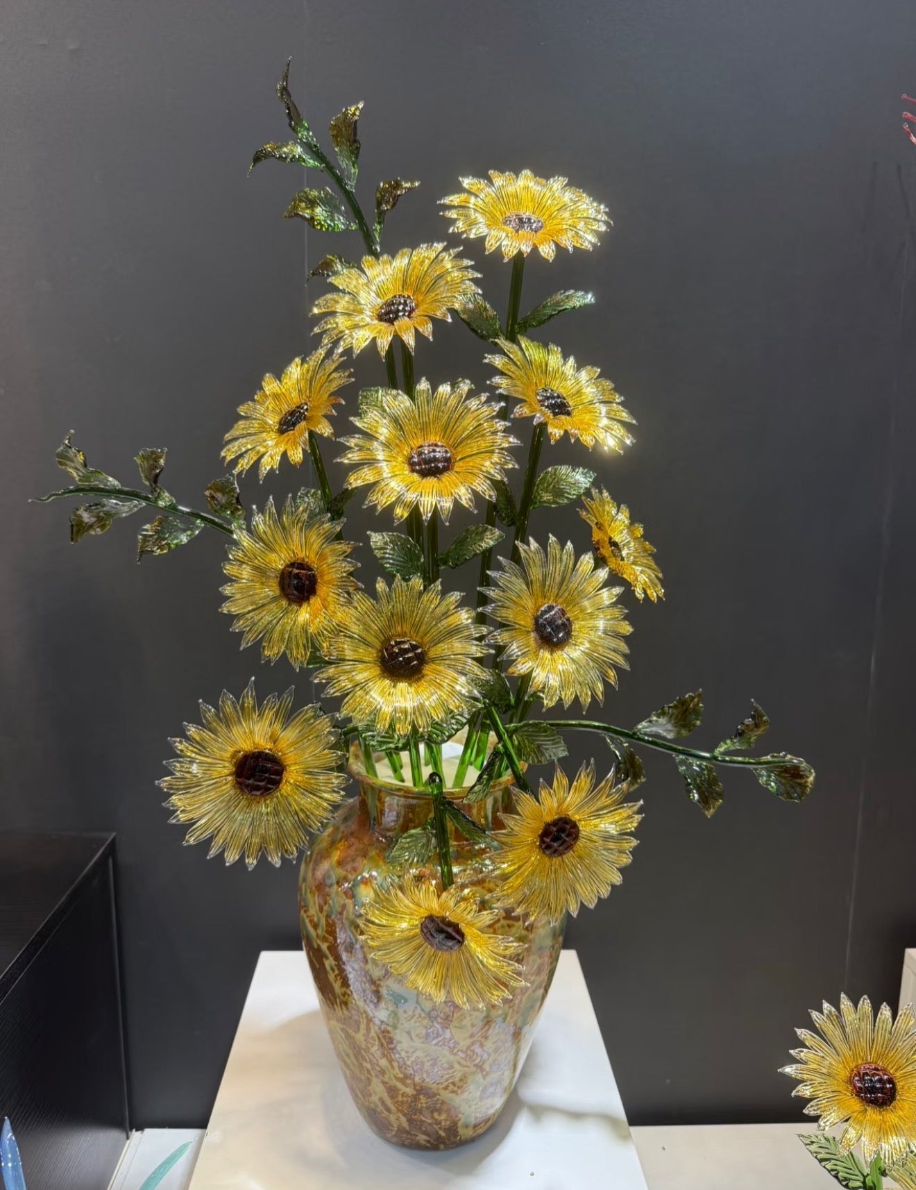 Handmade Glass Van Gogh Sunflower Artistic Floral Arrangement in Unique Vase Design