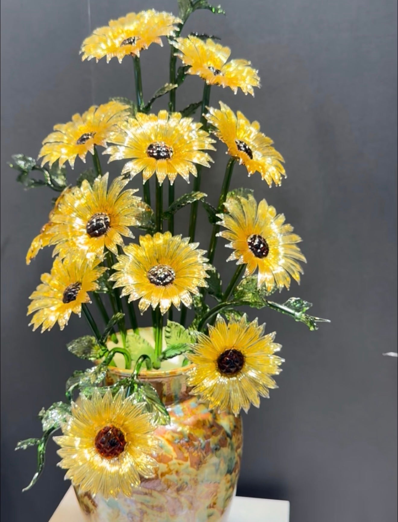 Handmade Glass Van Gogh Sunflower Artistic Floral Arrangement in Unique Vase Design