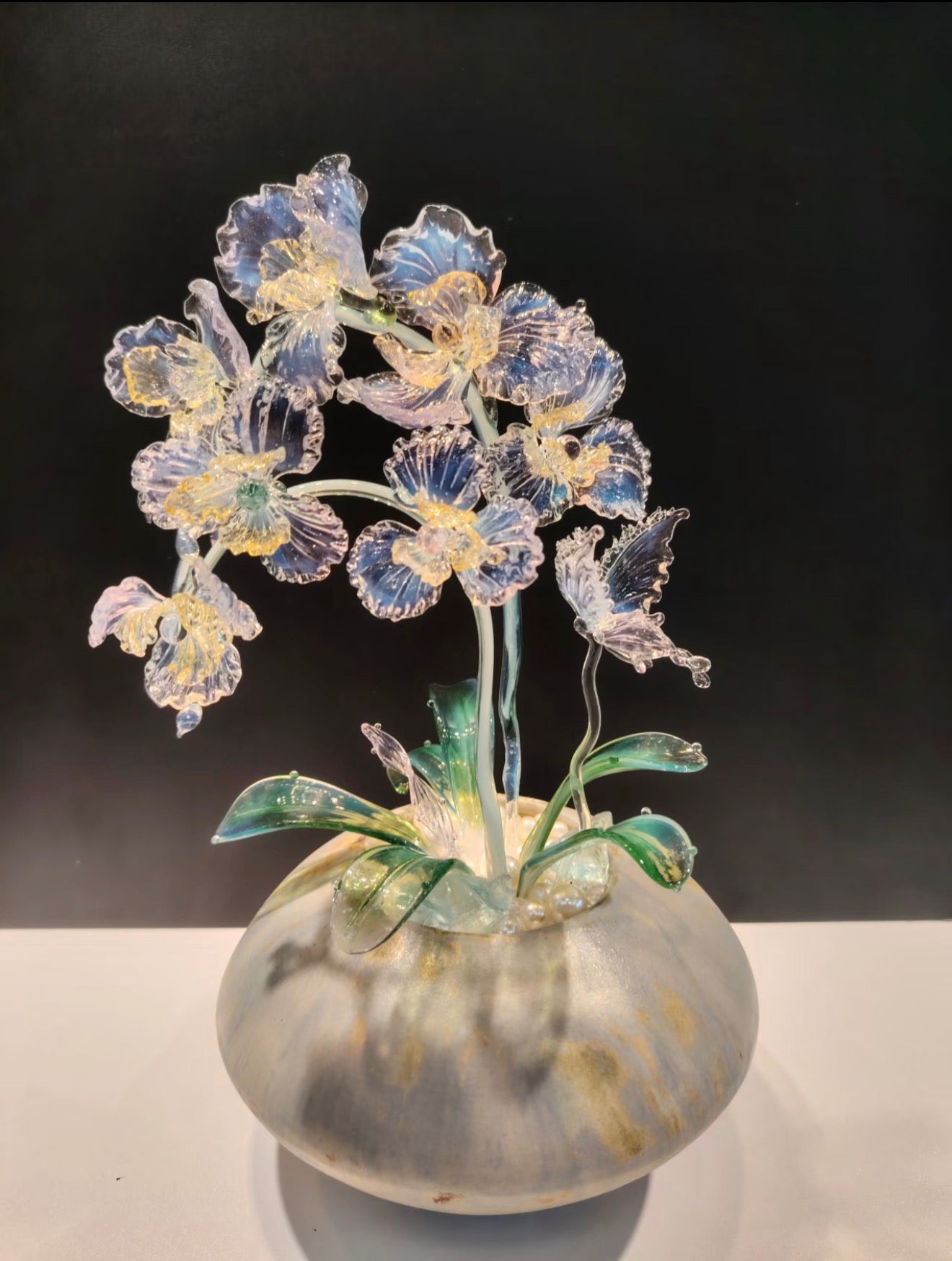Handmade Glass Alice Phalaenopsis Orchid in Unique Vase - Artistic Floral Decor