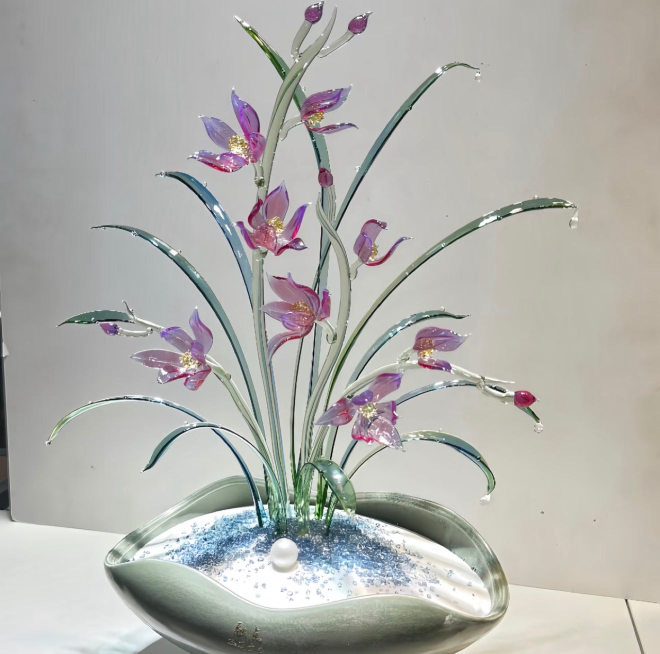 Handmade Glass Orchid Ornament Decor
