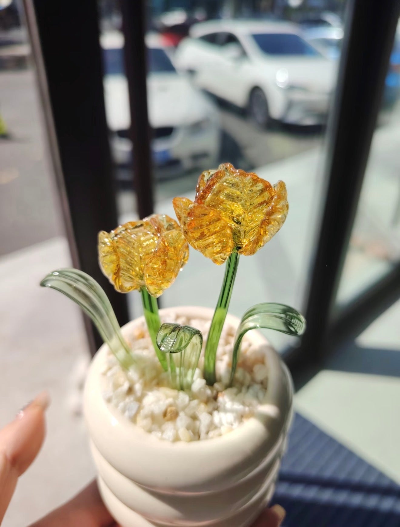 Handmade Glass Mini Potted Plant Ornament – Custom Color