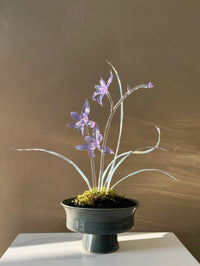 Handmade Lampwork Glass Orchid Figurine Purple Dream Collection in Ceramic Pot Decorative Art Piece