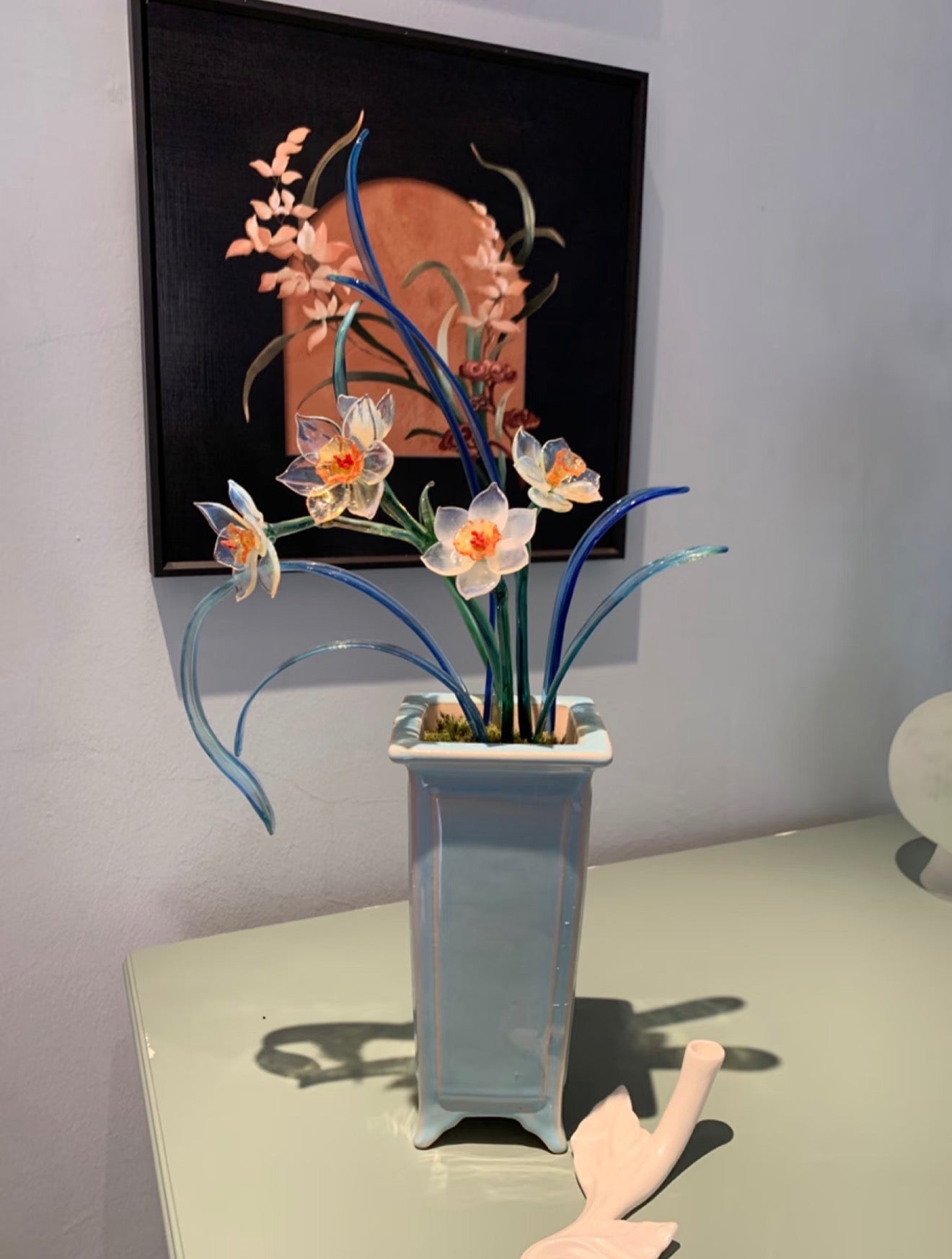 Handmade Lampwork Glass Narcissus Figurine - Fairy of the Waves Collection Artistic Floral Decor Piece