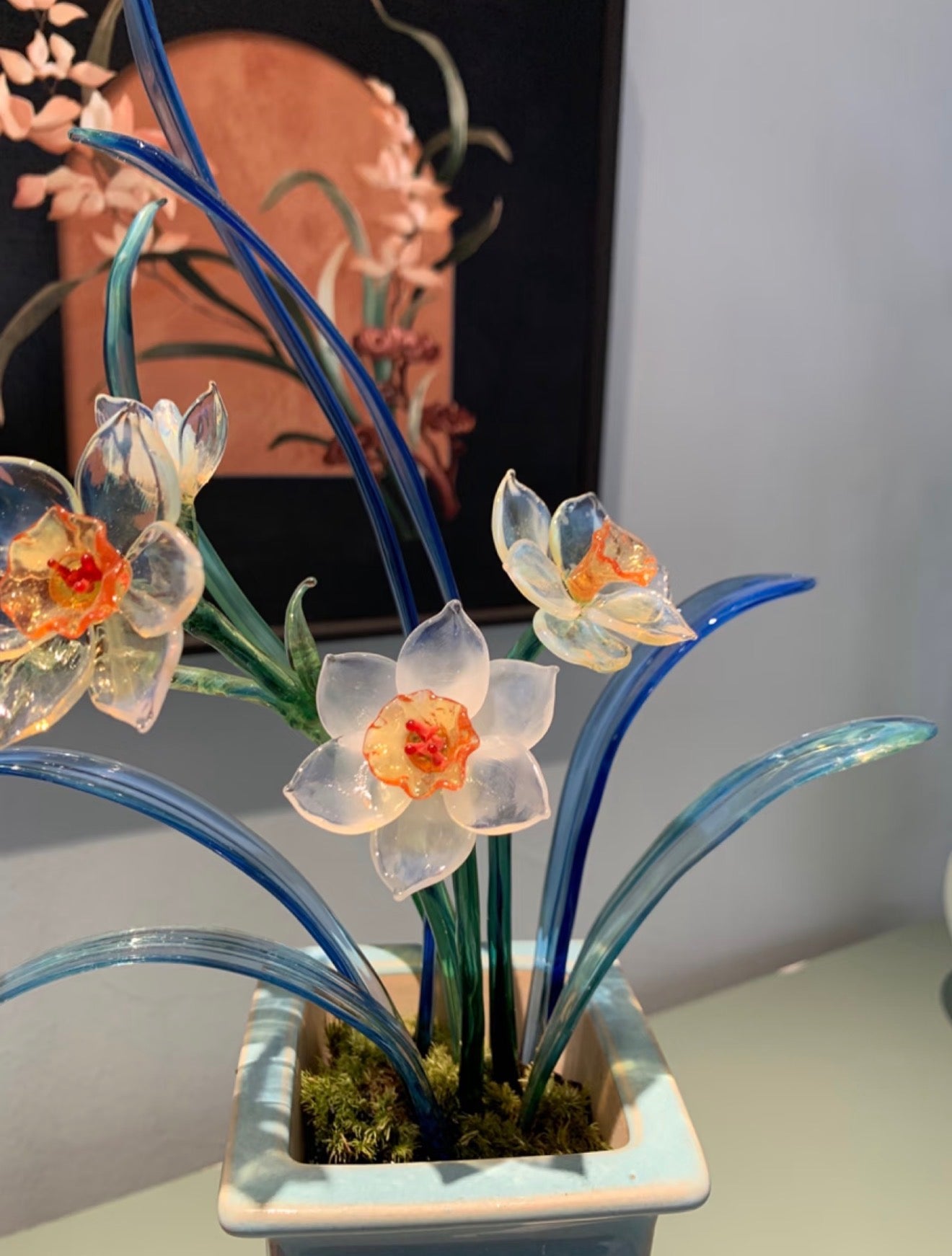 Handmade Lampwork Glass Narcissus Figurine - Fairy of the Waves Collection Artistic Floral Decor Piece