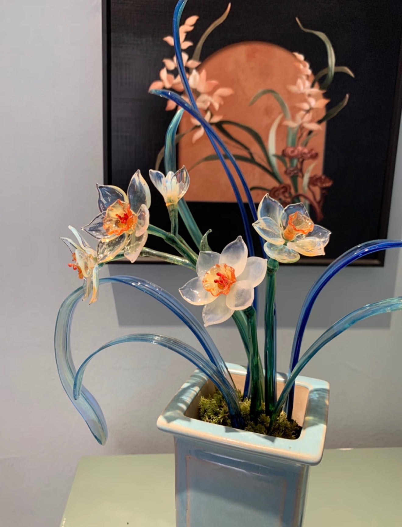 Handmade Lampwork Glass Narcissus Figurine - Fairy of the Waves Collection Artistic Floral Decor Piece