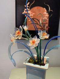 Handmade Lampwork Glass Narcissus Figurine - Fairy of the Waves Collection Artistic Floral Decor Piece