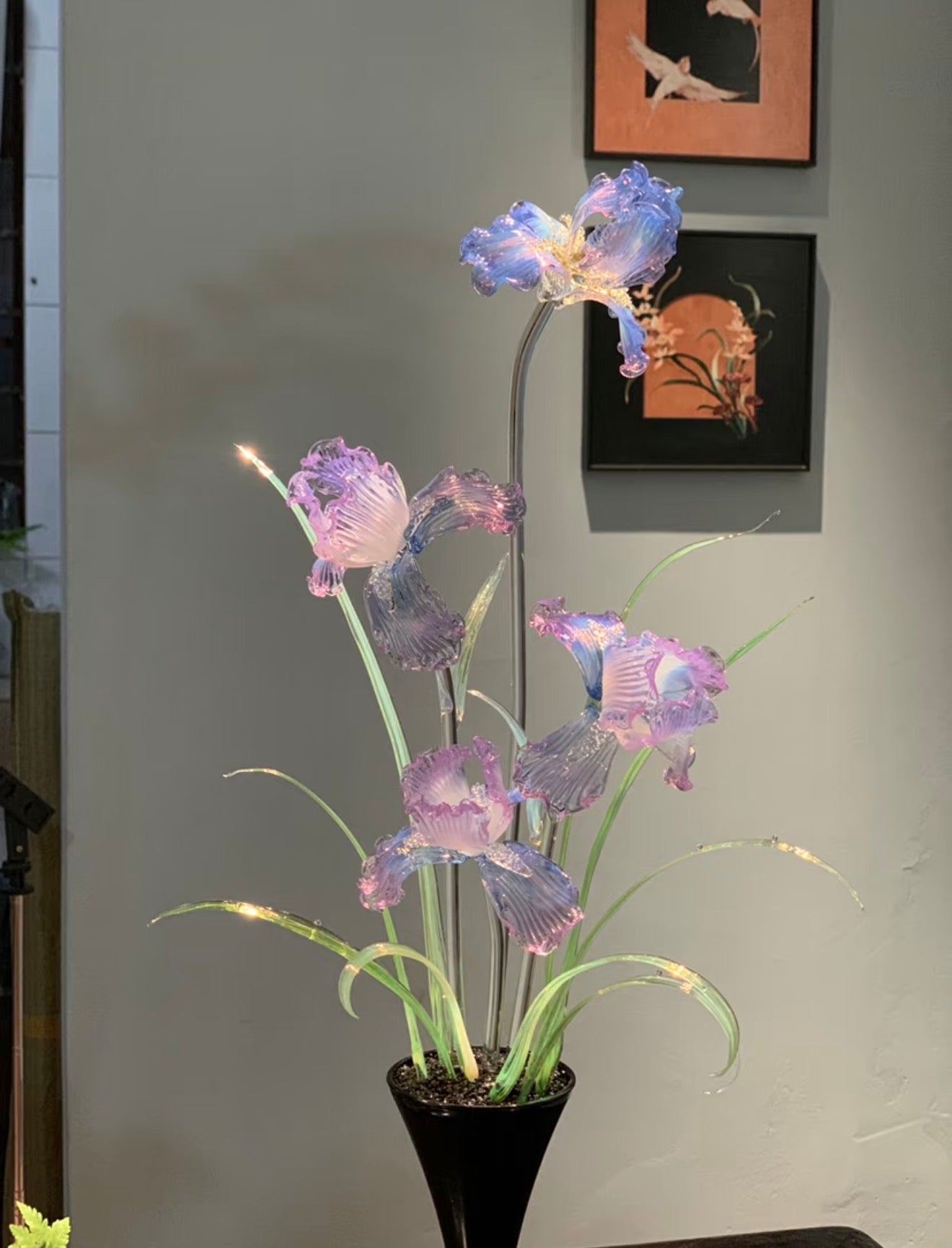 Handmade Colorful Glass Iris Ornament - Decorative Floral Design in Vibrant Colors