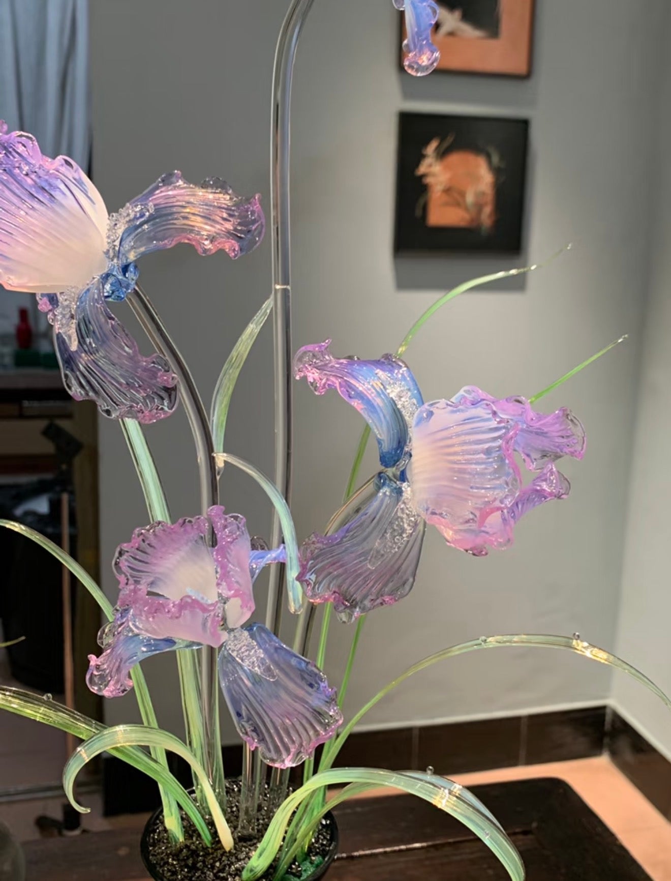 Handmade Colorful Glass Iris Ornament - Decorative Floral Design in Vibrant Colors