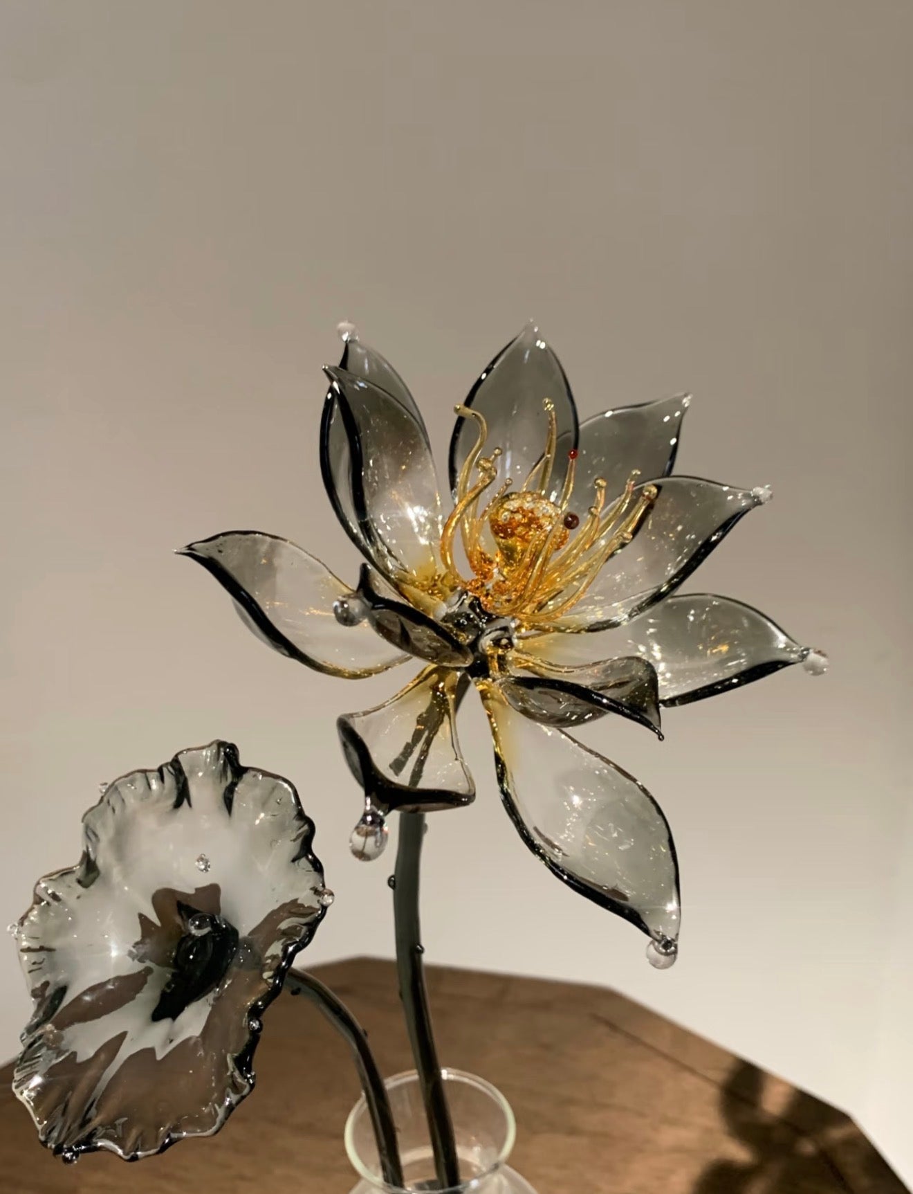 Handmade Glass Lotus Ornament Golden Night Collection Home Decor Unique Floral Art Piece