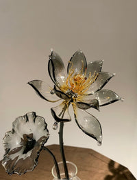 Handmade Glass Lotus Ornament Golden Night Collection Home Decor Unique Floral Art Piece