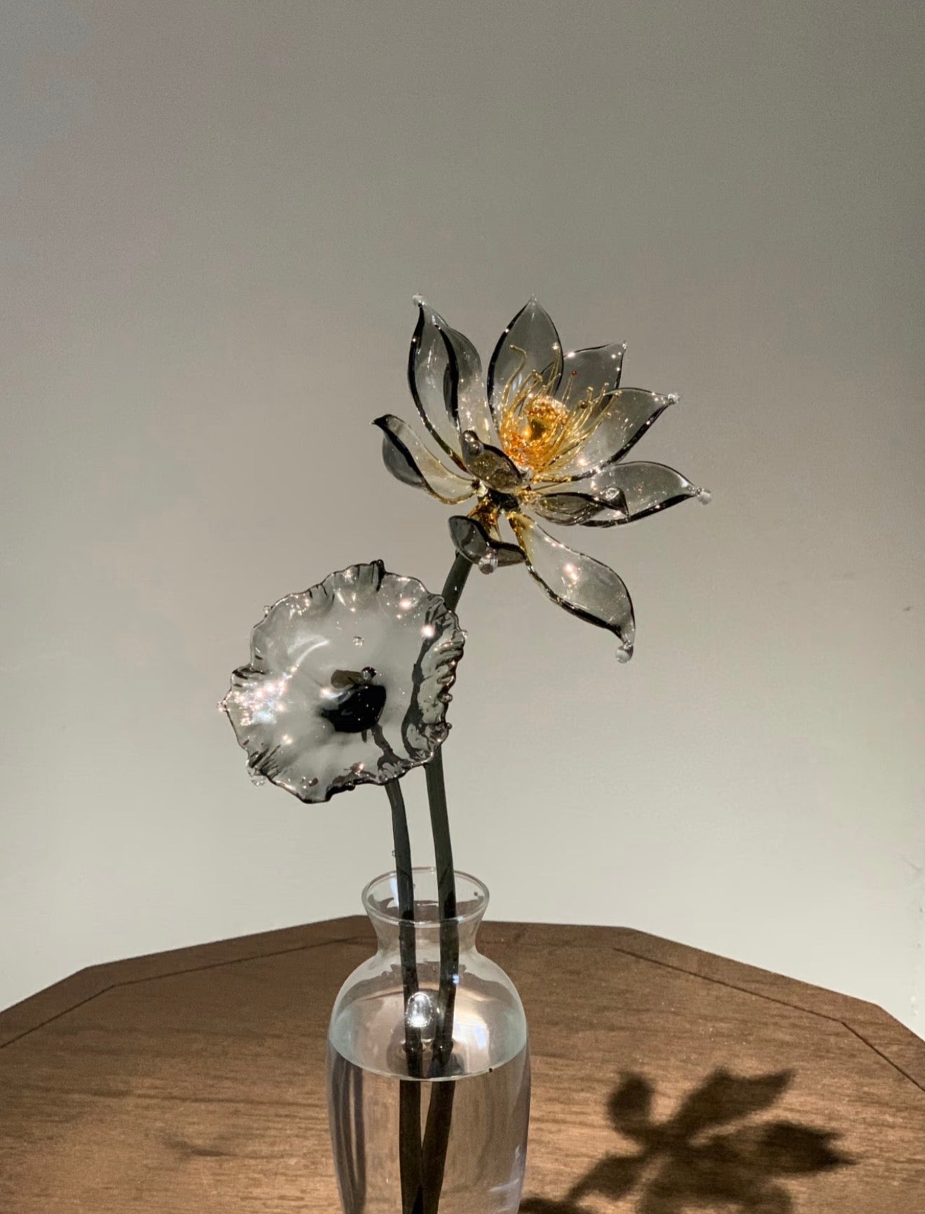 Handmade Glass Lotus Ornament Golden Night Collection Home Decor Unique Floral Art Piece
