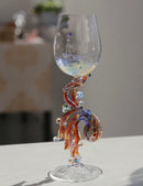 Handmade Lampwork Glass Octopus Wine Goblet with Colorful Design and Unique Shape