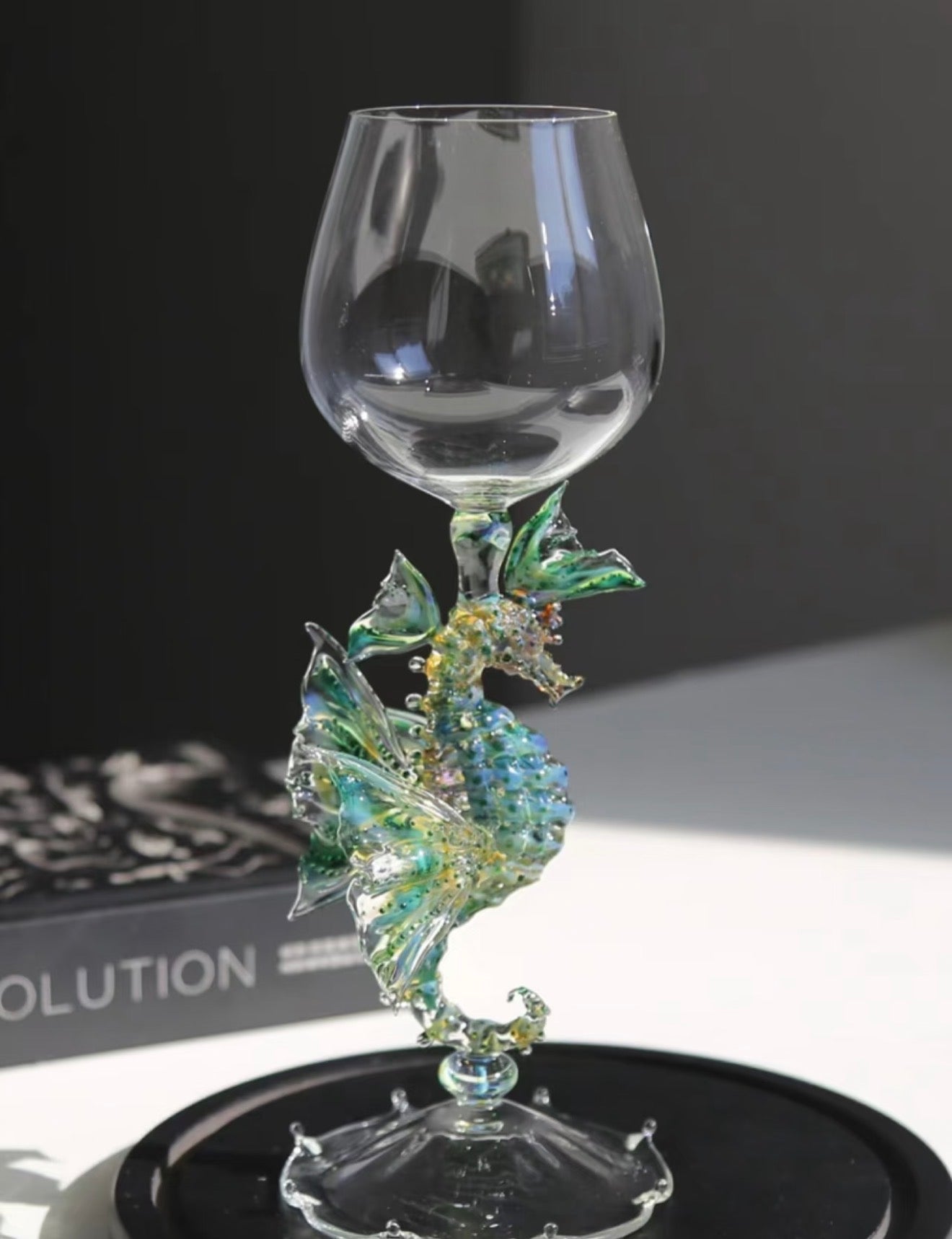 Handmade Lampwork Glass Octopus Wine Goblet with Colorful Design and Unique Shape