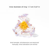 Handmade Glass Flower Ring - Original Design, 100% Lamp-Work Glass, Nickel-Free Adjustable Band, Fits UK Sizes H-S, Unique Petals, Stacked for Rainbow Look