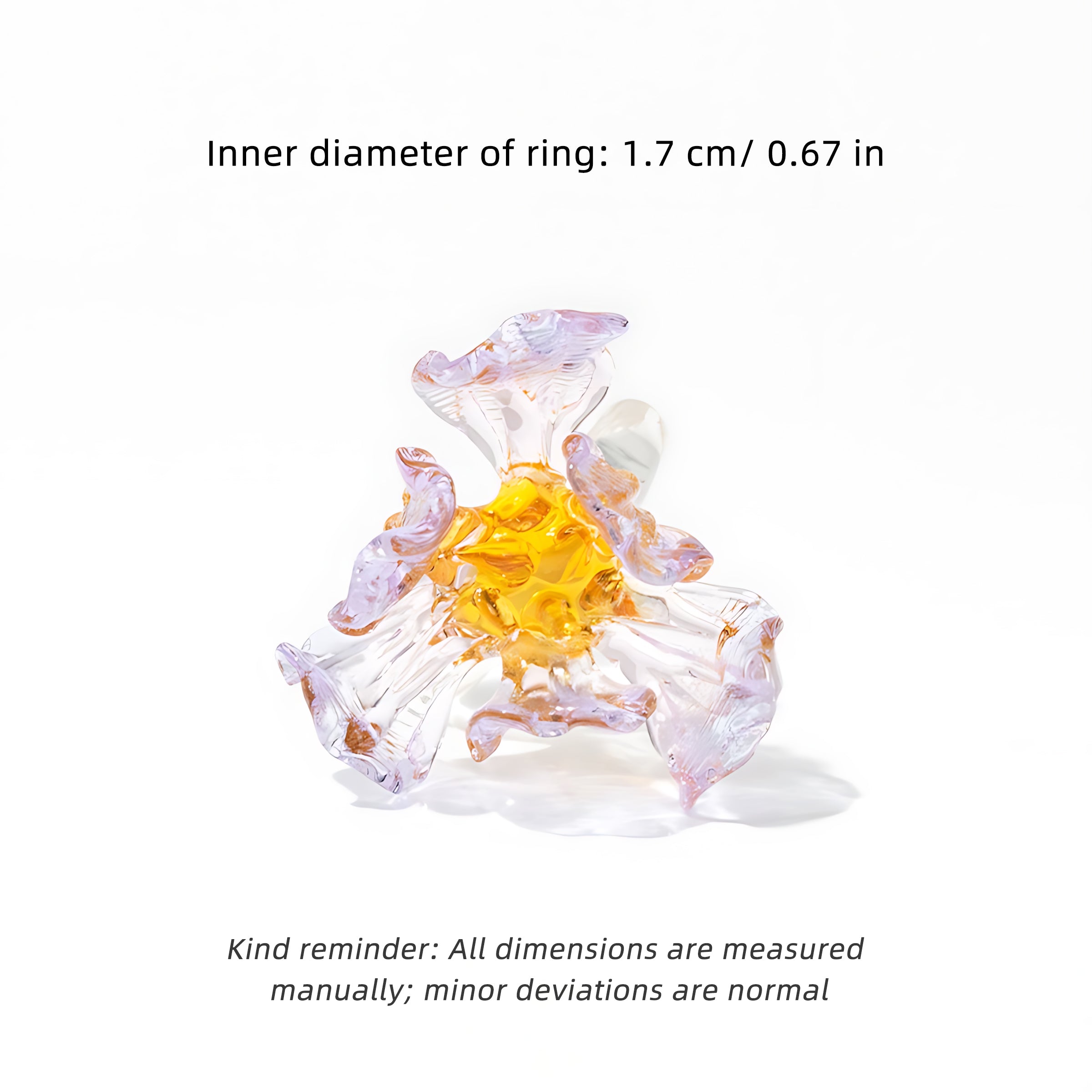 Handmade Glass Flower Ring - Original Design, 100% Lamp-Work Glass, Nickel-Free Adjustable Band, Fits UK Sizes H-S, Unique Petals, Stacked for Rainbow Look