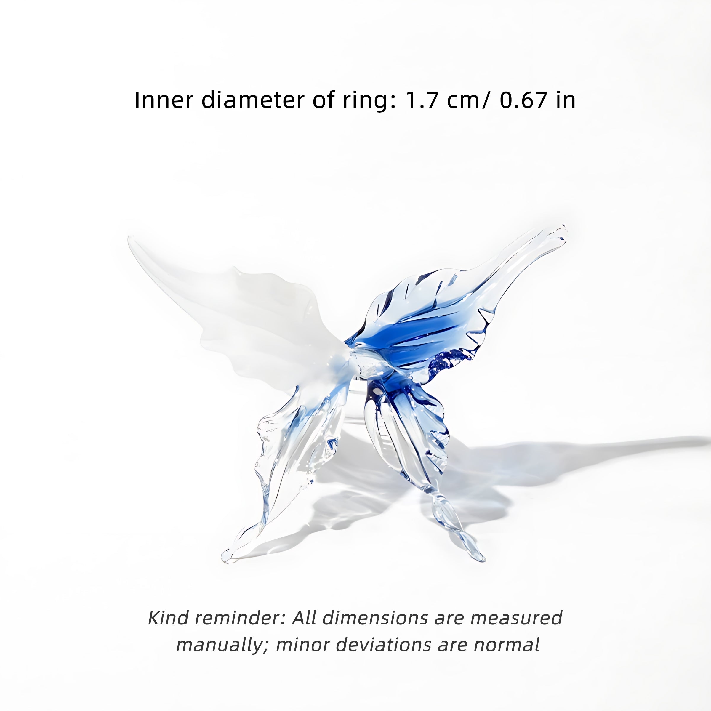 Glass Butterfly Ring Dreamy Colour - Artisan Sparkle with Molten Glass Wings & Adjustable Hypo-allergen Band in 12 Colourways