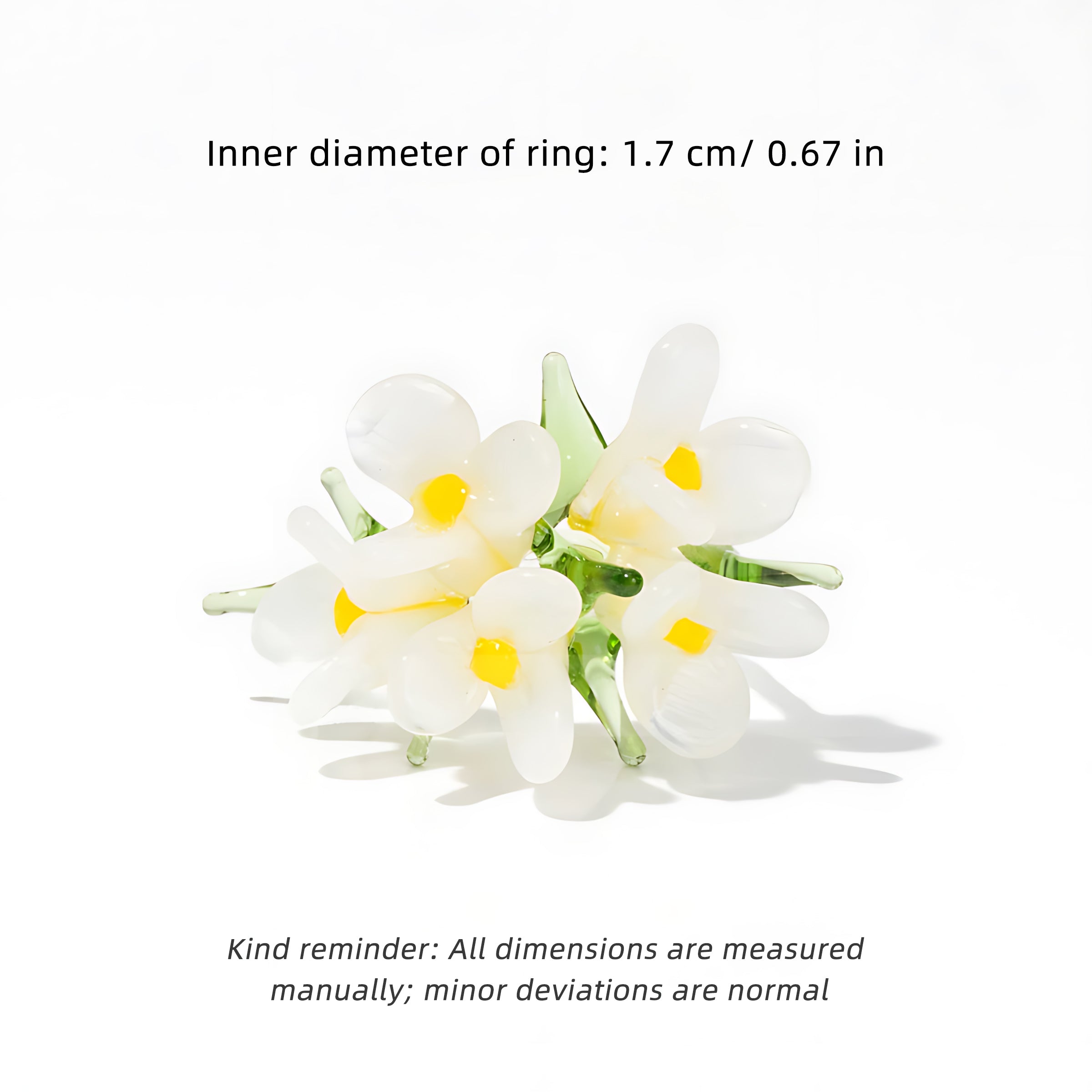 Handmade Glass Flower Ring - Original Design, 100% Lamp-Work Glass, Nickel-Free Adjustable Band, Fits UK Sizes H-S, Unique Petals, Stacked for Rainbow Look