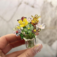 Mini Glass Flower Bouquet – Handcrafted Borosilicate Figurine | Tiny Glass Flower Sculpture, Vase Optional | Home Decor Gift for Her & Mom