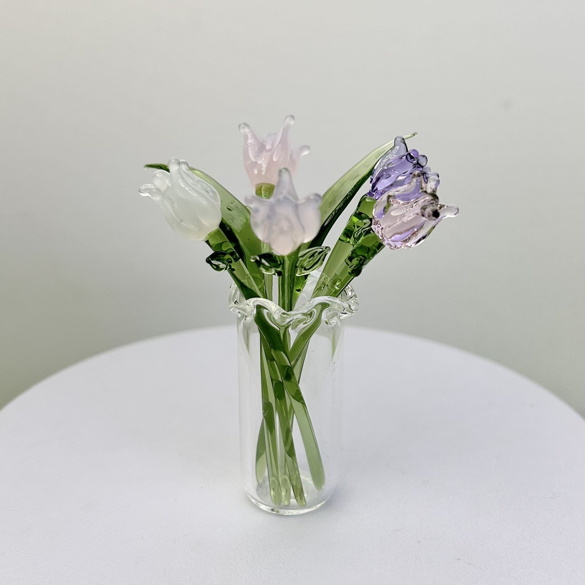 Mini Glass Flower Bouquet – Handcrafted Borosilicate Figurine | Tiny Glass Flower Sculpture, Vase Optional | Home Decor Gift for Her & Mom