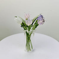 Mini Glass Flower Bouquet – Handcrafted Borosilicate Figurine | Tiny Glass Flower Sculpture, Vase Optional | Home Decor Gift for Her & Mom